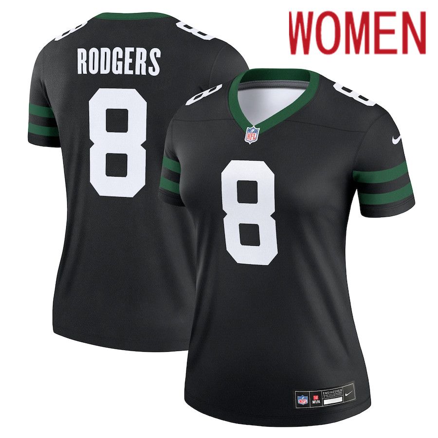 Women New York Jets #8 Aaron Rodgers Nike Legacy Black Alternate Legend NFL Jersey->women nfl jersey->Women Jersey